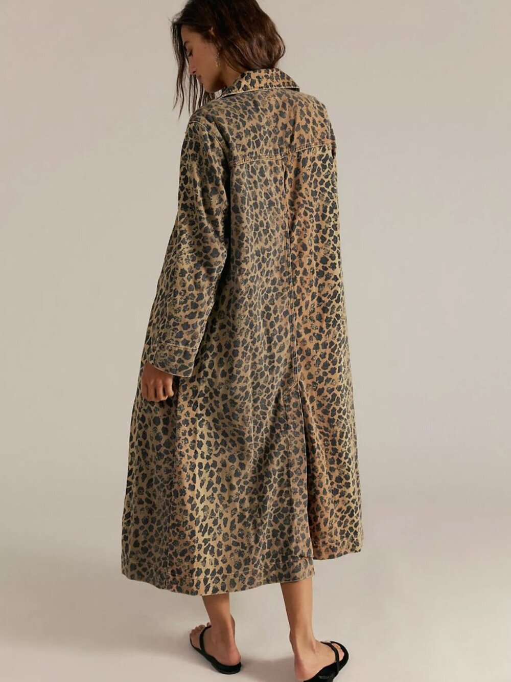 NWOT - Free People - We The Free Monique Denim Duster - Cheetah - Sz Large - Picture 2 of 8